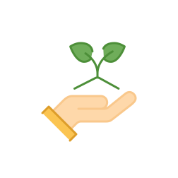 Illustration of hand holding two green leaves